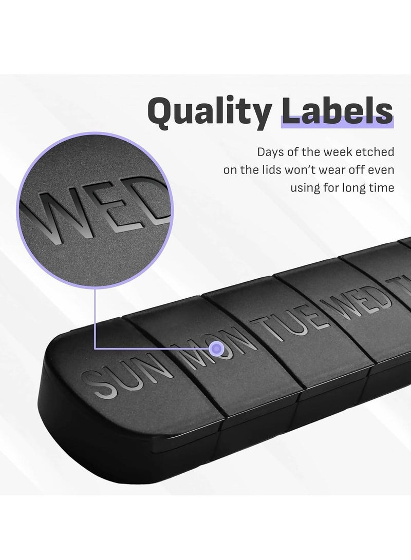 بابونا منظم حبوب أسبوعي لمدة 7 أيام مع مقصورات كبيرة، علبة دواء محمولة للفيتامينات والأدوية (أسود) - Image 5