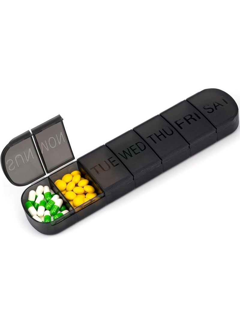 بابونا منظم حبوب أسبوعي لمدة 7 أيام مع مقصورات كبيرة، علبة دواء محمولة للفيتامينات والأدوية (أسود) - Image 1