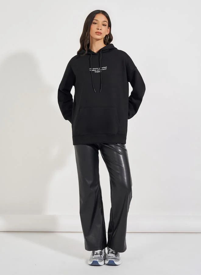 Styli Oversized Fit Longline Slogan Hoodie