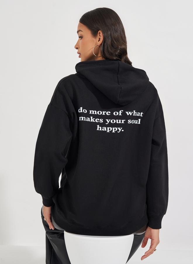Styli Oversized Fit Longline Slogan Hoodie  - Image 1