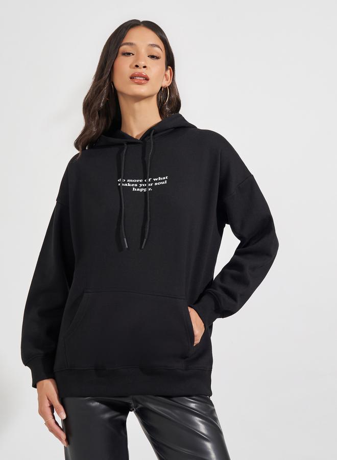 Styli Oversized Fit Longline Slogan Hoodie - Image 1