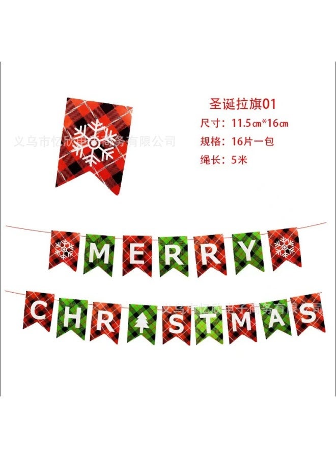 YIXIN Christmas Decorations Christmas Pull Flag Hanging Ornaments Holiday Banner Party Decoration Paper Cartoon Christmas Hanging Flag Pull Flower - Image 1