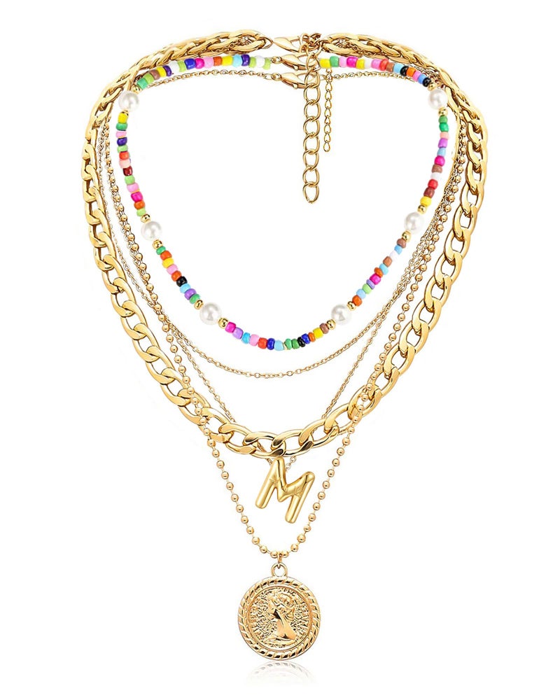 MJartoria Gold Layered Necklaces for Women Trendy Balloon Initial Pendant Necklace Dainty Chunky Chain Beaded Choker Necklaces Jewelry Birthday Gifts (S, Gold) - Image 1