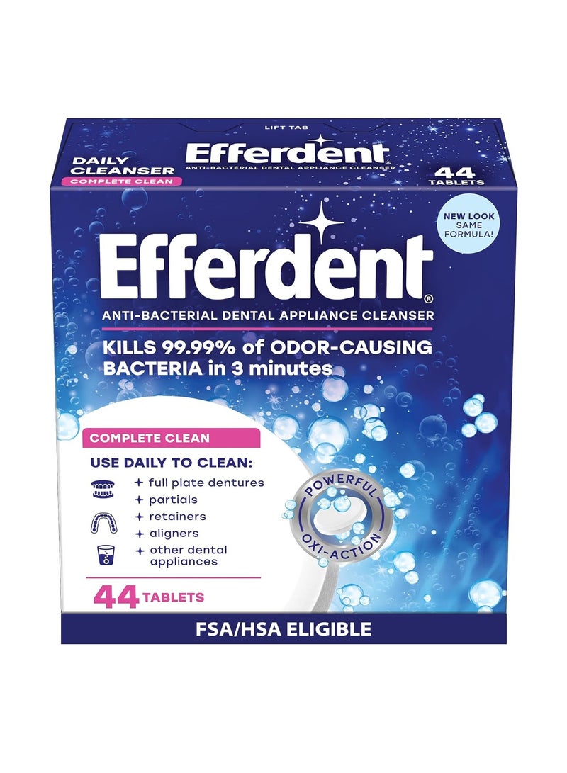 Efferdent Denture Cleanser Tablets, Complete Clean, Cleanser for Retainer and Dental Appliances, 44 Tablets