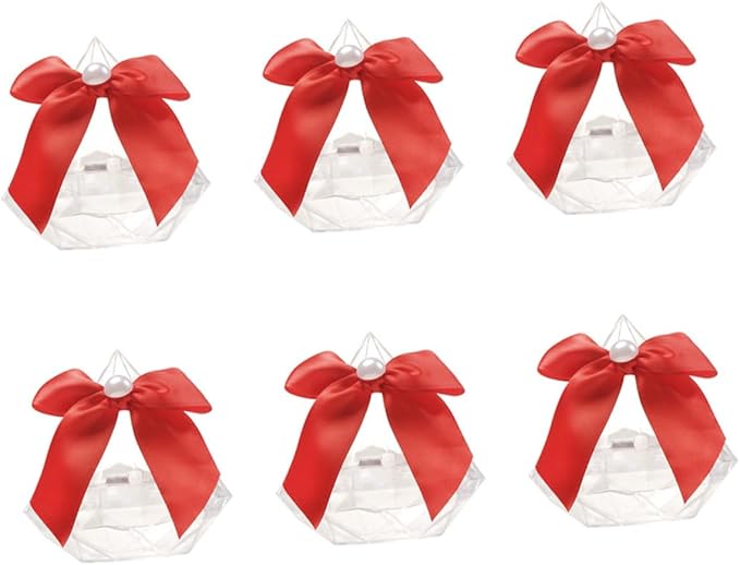 Red Diamond Shape Wedding Candy Box With Bowknot For Event Storage - Image 1