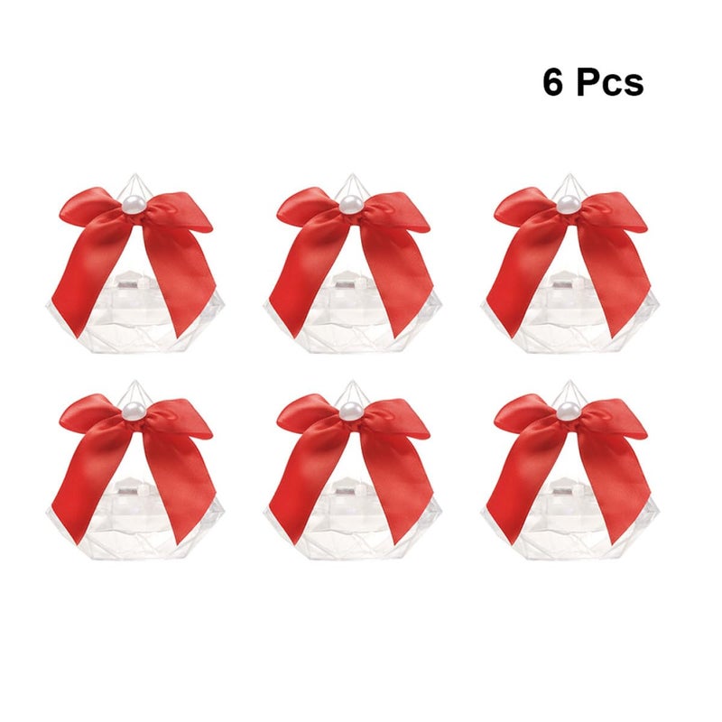 Red Diamond Shape Wedding Candy Box With Bowknot For Event Storage - Image 4