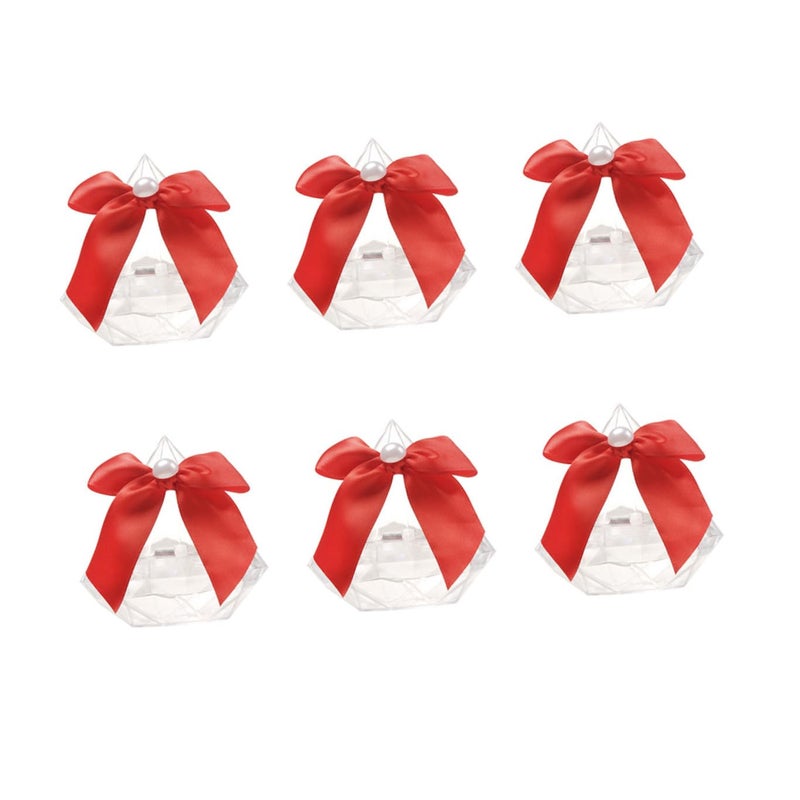 Red Diamond Shape Wedding Candy Box With Bowknot For Event Storage - Image 2