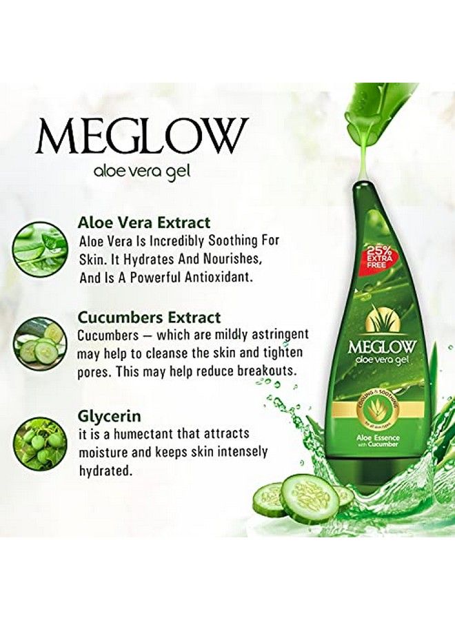 MEGLOW Aloe Vera Gel Combo Pack Of 3 (125G Each) Enriched Aloevera And Cucumber Extract ;; Cooling & Soothing For All Skin Type ;; Paraben Free ;; Fast Absorbing Formula Hydrated & Nourished Hair & Skin - Image 5