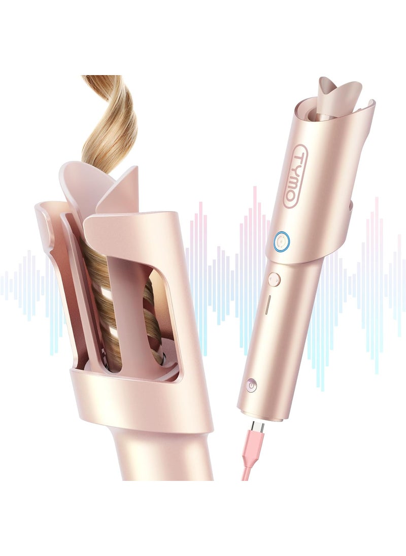 TYMO TYMO Cordless Automatic Curling Iron  TYMO CurlGo 1 Inch Beach Waves Rotating Curling Wand Dual Voltage  Rechargeable Portable Hair Curler for Travel Safe  TangleFree Gold Blush 