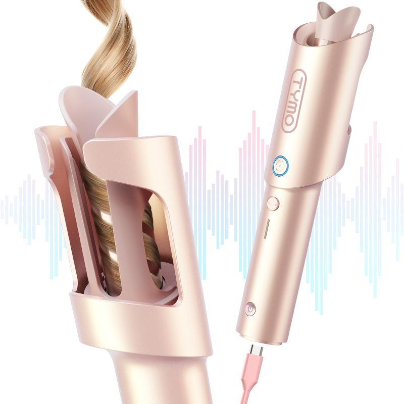 TYMO Cordless Automatic Curling Iron TYMO CurlGo 1 Inch Beach Waves Rotating Curling Wand Portable Hair Curlers for Travel Dual Voltage Rechargeable Curler for Women TangleFree Gold Blush - Image 2
