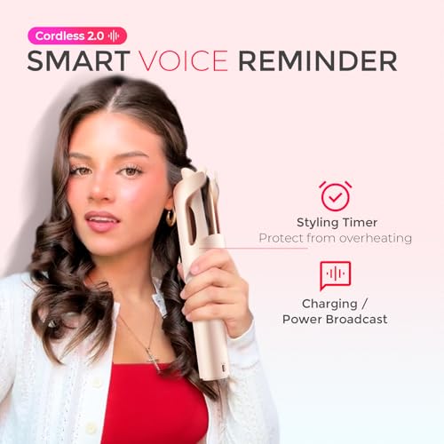 TYMO Cordless Automatic Curling Iron TYMO CurlGo 1 Inch Beach Waves Rotating Curling Wand Portable Hair Curlers for Travel Dual Voltage Rechargeable Curler for Women TangleFree Gold Blush - Image 3