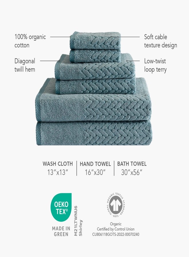 TexereSilk Texere 100% Organic Cotton Jacquard 650 GSM Premium Bath Towel Sets - Extra Absorbent Quick Dry and Plush (Cable, Estate Blue, 2 Bath Towels) - Image 4