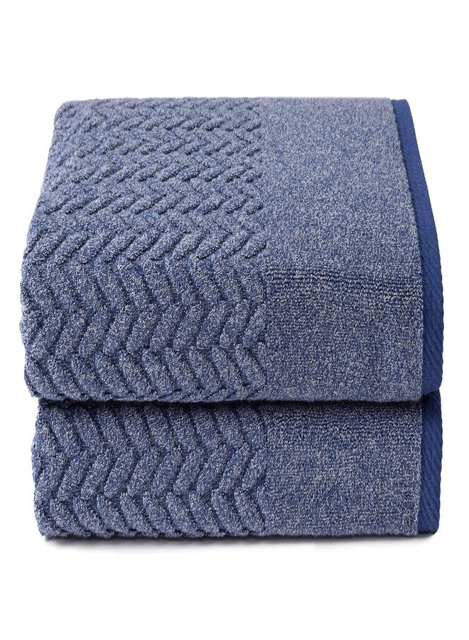 TexereSilk Texere 100% Organic Cotton Jacquard 650 GSM Premium Bath Towel Sets - Extra Absorbent Quick Dry and Plush (Cable, Estate Blue, 2 Bath Towels) - Image 1