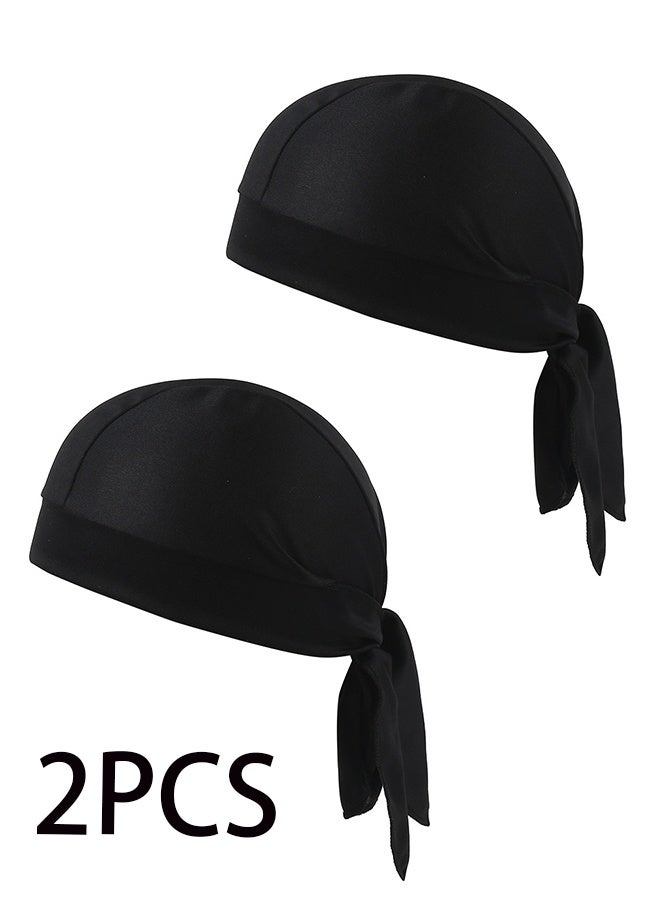 2Pcs Sweat Wicking Head Wraps Cycling Caps Dew Rag Skull Caps Beanie Cap, Motorcycle Cooling Helmet Liners Pirate Hats, Head Scarf Bandanas for Men and Women - Image 1