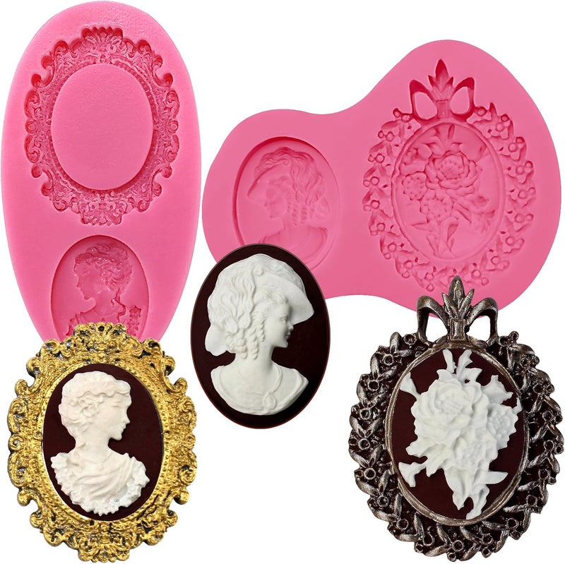 FUNSHOWCASE Cameo with Picture Frame Silicone Mold for Sugarcraft, Resin Epoxy, Jewelry, Chocolate, Polymer Clay Crafting Projects 2-Count - Image 1