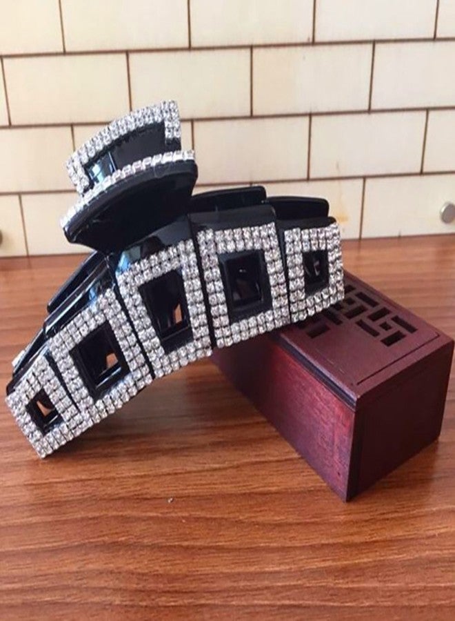 فوداتم مشبك شعر أنيق كبير مرصع بأحجار الراين، مشبك فك، دبوس شعر كريستالي للنساء، مشبك شعر سميك، إكسسوارات شعر (أسود - B#) - Image 3