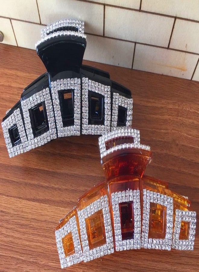 فوداتم مشبك شعر أنيق كبير مرصع بأحجار الراين، مشبك فك، دبوس شعر كريستالي للنساء، مشبك شعر سميك، إكسسوارات شعر (أسود - B#) - Image 5