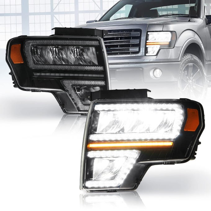Headlight Assembly Fit For Ford F150 2009 2010 2011 2012 2013 2014 Led Headlights Replacement Pair Passenger And Driver Side Clear Lens