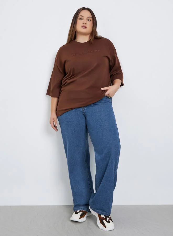 Styli Styli Plus Size Mid Rise Wide Leg Jeans