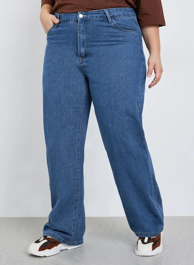 Styli Styli Plus Size Mid Rise Wide Leg Jeans