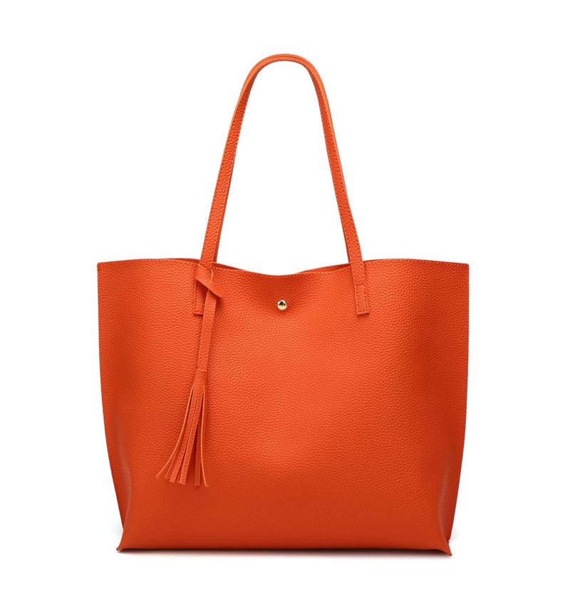 Dreubea Womens Soft Faux Leather Tote Shoulder Bag from Big Capacity Tassel Handbag Orange