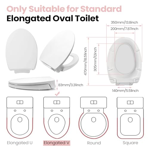 gcbcrit SS114 Elongated Toilet Seat Compatible with TOTO SS113/SS154/SS224/SS204, Soft Close Elongated Toilet Seat, Traditional Toilet Seat Replacement with Toilet Bolts and Nut - Cotton White - Image 2