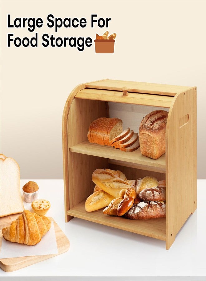 Thalomely Bread Box for Kitchen Countertop, Large 2-Tier Bamboo Bread Storage Container for Homemade Bread, Roll-Top Breadbox Organizer with 3 Adjustable Height for Kitchen Counter, Cabinet, Pantry - Image 3