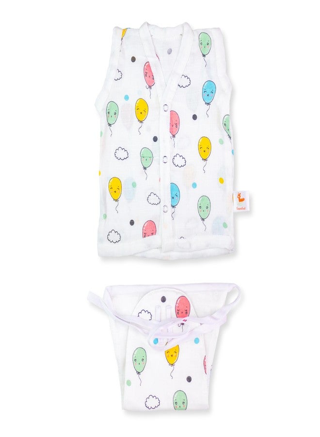 FawnFeel Baby Jhabla and Nappy Set - Soft Muslin Bamboo Blend, 0-6 Months (Balloon Print, 3-6 Months)