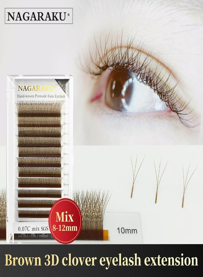NAGARAKU W Eyelash Extension 3D Volume Premade Brown Lashes Cluster Easy Fanning yy Eye Lashes with Thickness 0.07mm Curl D (Length - 8mm) - Image 3