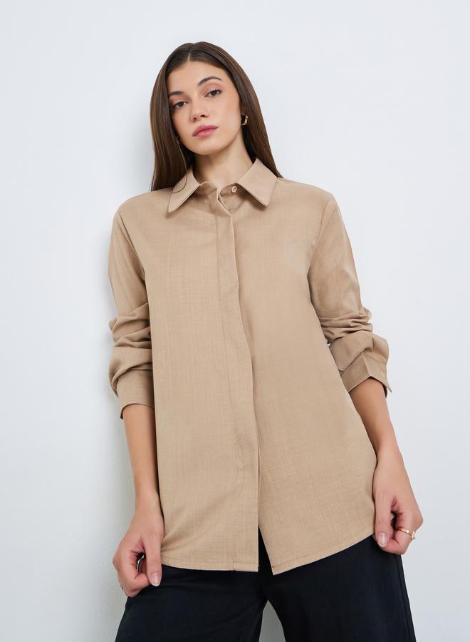 Styli Women Oversized Shirt with Concealed Placket - Image 1