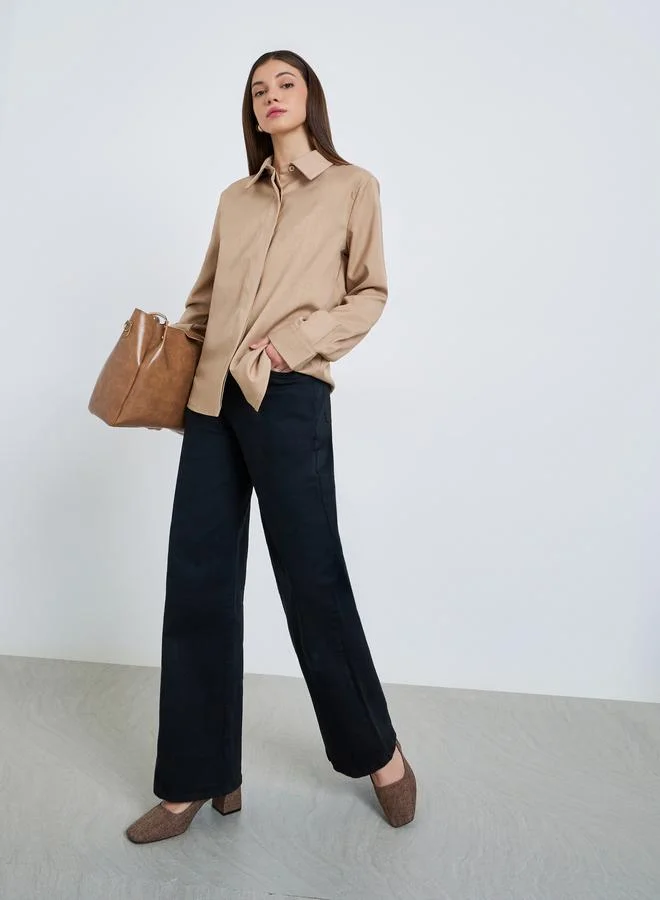 Styli Women Oversized Shirt with Concealed Placket