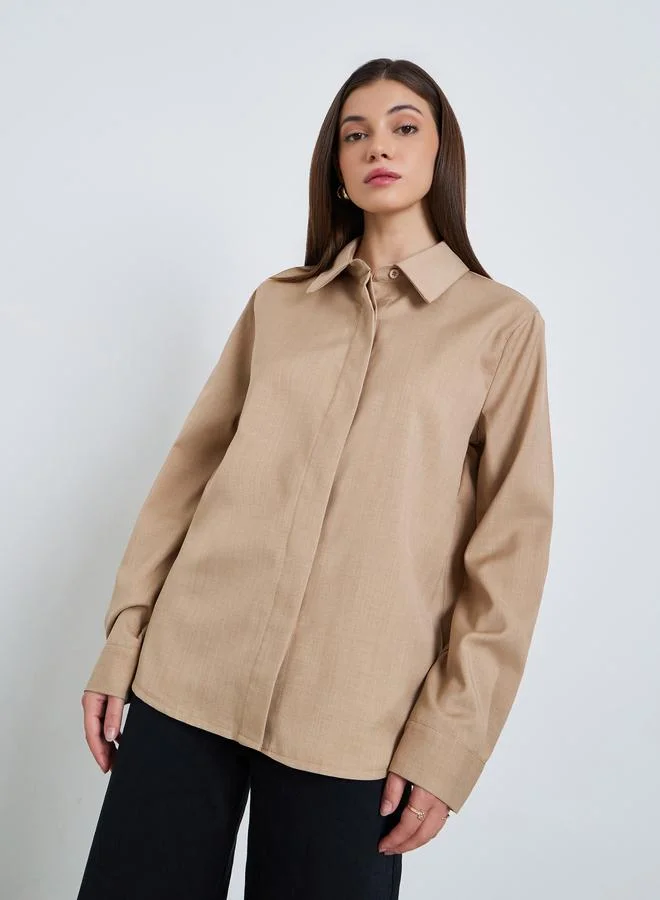 Styli Women Oversized Shirt with Concealed Placket