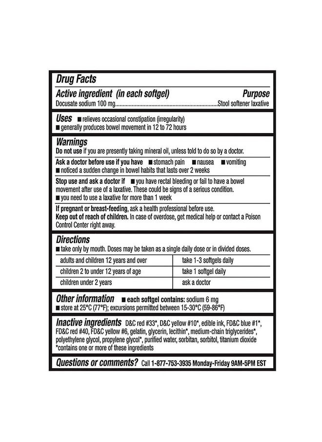 Kirkland Kirkland Signature Stool Softener Docusate Sodium 100 Mg, 800 Softgels/2Bottle 