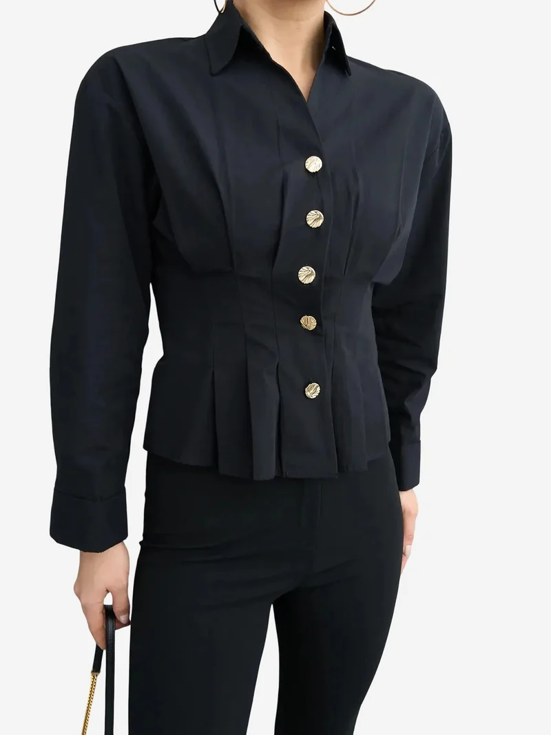 Qustyle QU STYLE Fitted Long Sleeve Shirt with Button Details