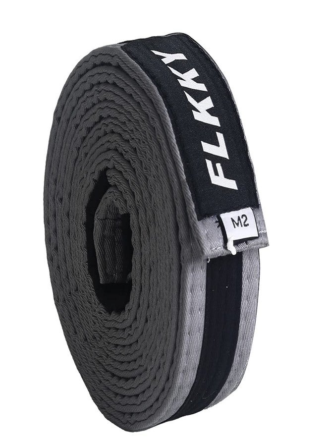 FLKKY BJJ Belt for Kids and Adult,Brazilian Jiu Jitsu Belt with Sleeve Bar for Ranking Stripes IBJJF Competition Approved, Black & Grey, M2 - Image 2