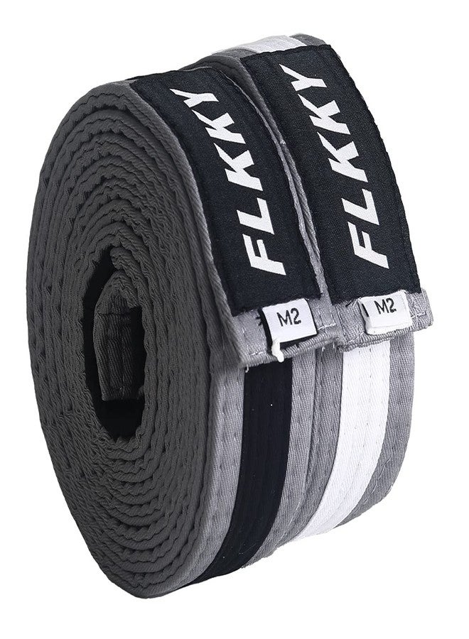 FLKKY BJJ Belt for Kids and Adult,Brazilian Jiu Jitsu Belt with Sleeve Bar for Ranking Stripes IBJJF Competition Approved, Black & Grey, M2 - Image 3