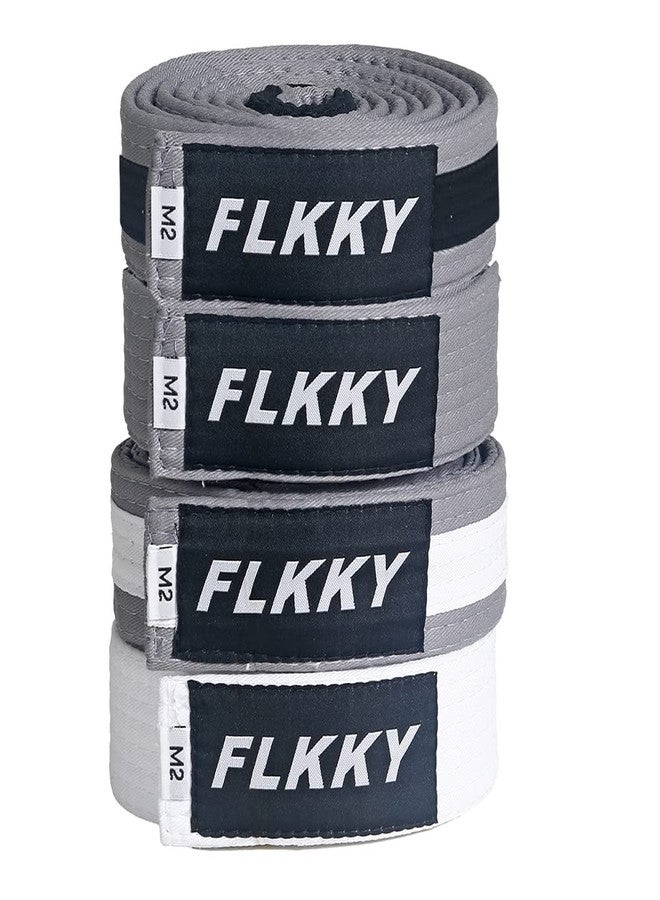 FLKKY BJJ Belt for Kids and Adult,Brazilian Jiu Jitsu Belt with Sleeve Bar for Ranking Stripes IBJJF Competition Approved, Black & Grey, M2 - Image 1