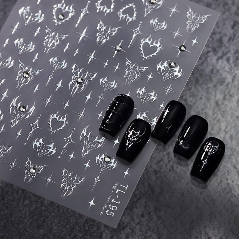 Sevgob 5D Embossed Star Nail Art Stickers - Butterfly, Heart, Silver Star Decals - Self-Adhesive Rhinestone Bling Nail Supplies for Women & Girls - DIY Manicure - Image 1