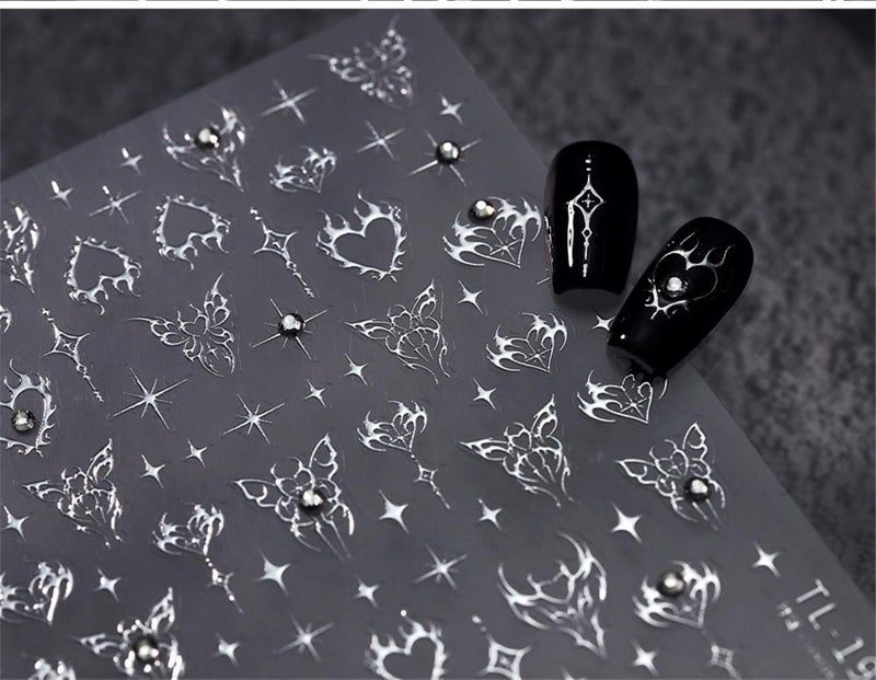 Sevgob 5D Embossed Star Nail Art Stickers - Butterfly, Heart, Silver Star Decals - Self-Adhesive Rhinestone Bling Nail Supplies for Women & Girls - DIY Manicure - Image 5