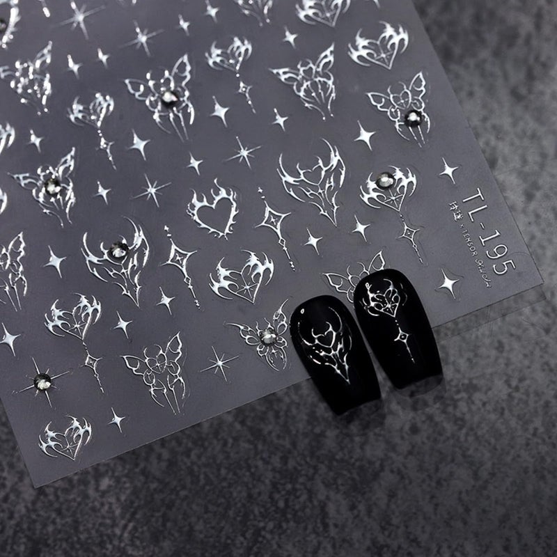 Sevgob 5D Embossed Star Nail Art Stickers - Butterfly, Heart, Silver Star Decals - Self-Adhesive Rhinestone Bling Nail Supplies for Women & Girls - DIY Manicure - Image 3
