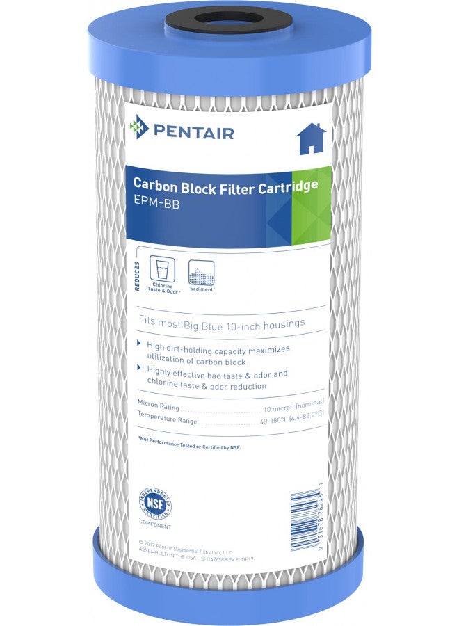 Pentek Pentair Pentek EPM-BB Big Blue Carbon Water Filter, 10-Inch, Whole House Modified Epsilon Carbon Block Replacement Cartridge with Bonded Powdered Activated Carbon (PAC) Filter, 10" x 4.5", 10 Micron - Image 1