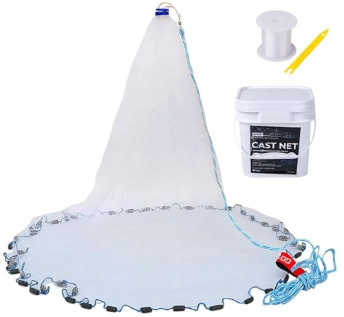 Goture American Fishing Cast Net,Casting Nets Freshwater Saltwater for Bait Fish Shrimp Trap 3ft/4ft/6ft/7ft/8ft/10ft/12ft Radius 1/4 3/8 inch Mesh Size,Throw Fishing Castnet with Needle Shuttle - Image 1