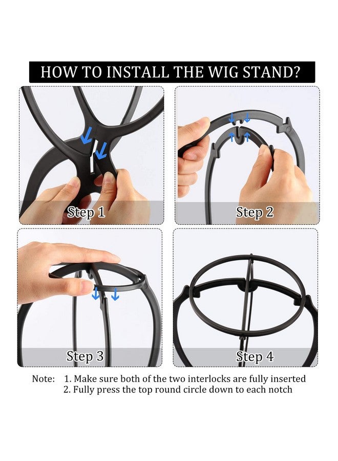 Messen 12 Pieces Wig Stands Wig Holder Wig Head Stand Portable Collapsible Wig Stand Durable Wig Drying Stand Travel Wig Display Tool (Black) - Image 5