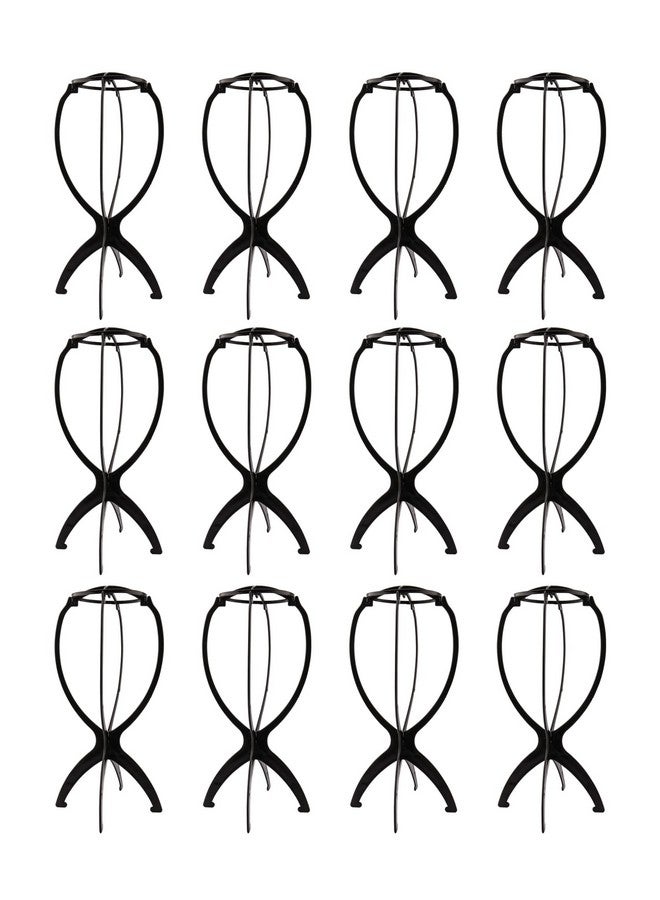 Messen 12 Pieces Wig Stands Wig Holder Wig Head Stand Portable Collapsible Wig Stand Durable Wig Drying Stand Travel Wig Display Tool (Black) - Image 2