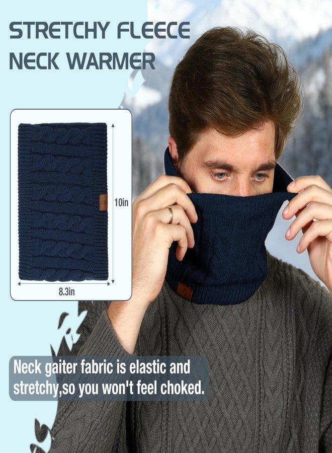 Goocoz Mens Scarf Winter Neck Gaiters 3PCS, Knit Neck Warmer with Thick Fleece Lining Scarves, Cold Weather Gear for Men Ski, Black/Grey/Blue, M - Image 4