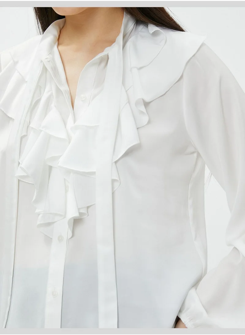 KOTON Frilled Neck Long Sleeve Blouse
