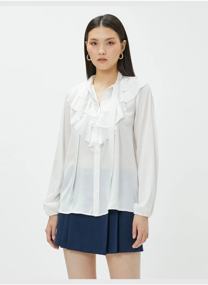 KOTON Frilled Neck Long Sleeve Blouse