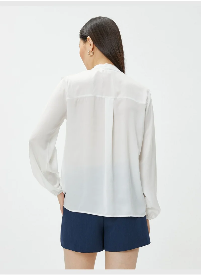 KOTON Frilled Neck Long Sleeve Blouse