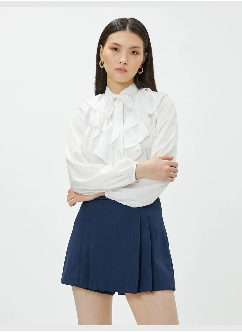 كوتون Frilled Neck Long Sleeve Blouse