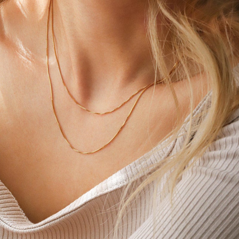 CHESKY Dainty Layered Box Necklace Chain for Women, Layering Choker Necklaces Set 14K Gold Plated Trendy Multilayer Thin Chains Link Necklace Womens Simple Stacked Handmade Jewelry Gift - Image 3